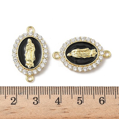 Brass Micro Pave Clear Cubic Zirconia Enamel Oval with Virgin Mary Connector Charms KK-L243-11G-B-1