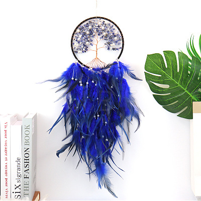 Wire Wrapped Natural Sodalite Chip Tree of Life Hanging Decoration PW-WG52224-02-1