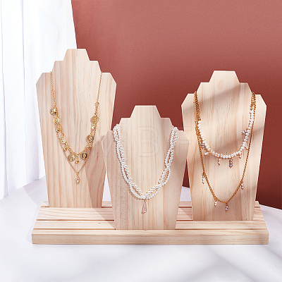 Bust Shaped Wood Jewelry Display Stands with 3-Slot Base ODIS-WH0038-69-1