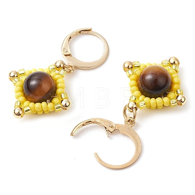 Natural Tiger Eye Star Dangle Earrings EJEW-MZ00355-02-1