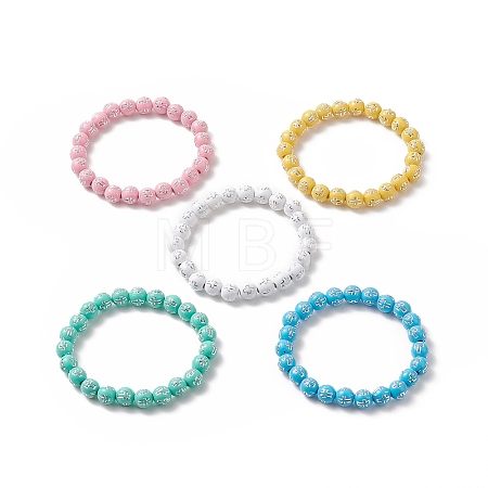 Acrylic Round with Cross Beaded Stretch Bracelet for Kids BJEW-JB09936-1
