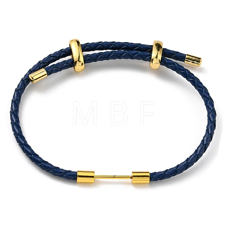 Brass Column Bar Link Bracelet with Leather Cords BJEW-G675-05G-02-1