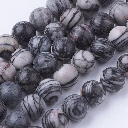 Natural Netstone Round Beads Strands G-G735-90-8mm-1