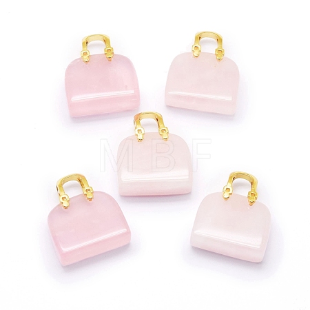 Natural Rose Quartz Brass Pendants KK-E274-01G-08-1
