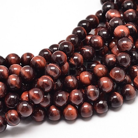 Natural Red Tiger Eye Round Bead Strands G-G735-11-8mm-1