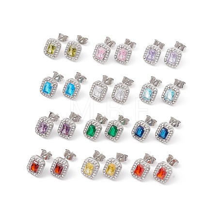 Cubic Zirconia & Rhinestone Rectangle Stud Earrings EJEW-A080-01M-P-1