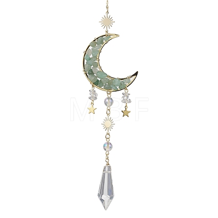 Alloy Cable Chains Moon Pendant Decorations HJEW-JM01841-03-1