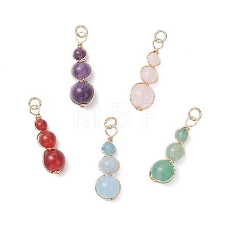 Natural Green Aventurine & Rose Quartz & Amethyst & White Jade & Carnelian & Quartz Round Beaded Pendants PALLOY-JF04700-1