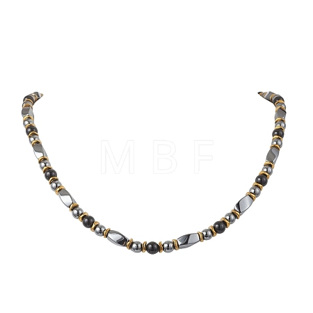 Round Natural Obsidian & Twist Synthetic Non-Magnetic Hematite Beaded Necklaces NJEW-JN05728-02-1