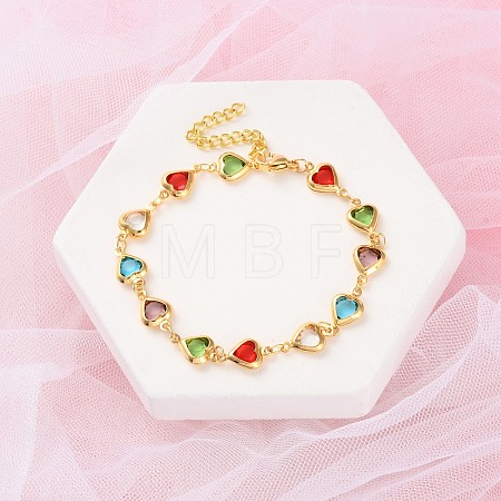 Heart Brass Link Bracelets for Woman BJEW-S157-04G-1