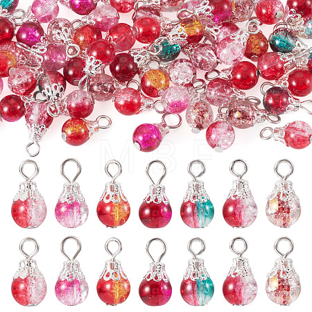 70Pcs 7 Colors Transparent Crackle Glass Round Bead Pendants PALLOY-TADJ00017-1