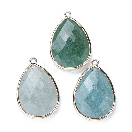 Faceted Natural Green Aventurine Pendants G-M356-A02-LG-1