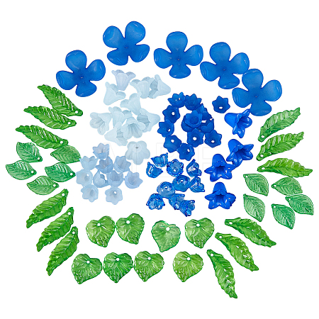 Leaf & Flower Transparent Acrylic Pendants & Beads Findings Kits MACR-FH0001-25-1