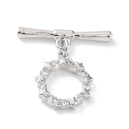 Rack Plating Brass Micro Pave Clear Cubic Zirconia Toggle Clasps KK-P247-13P-1