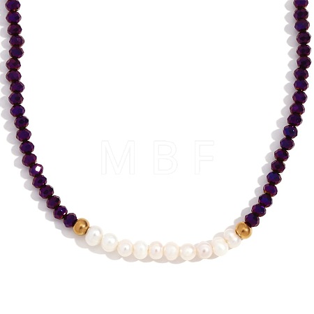 Fashion Natural Freshwater Pearl & Faceted Rondelle Glass Beaded Necklaces for Women AX4759-4-1