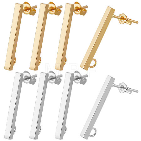 60Pcs 2 Color 304 Stainless Steel Rectangle Stud Earring Findings STAS-BBC0002-46-1