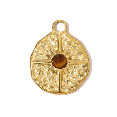 304 Stainless Steel Natural Tiger Eye Pendants STAS-OY007-30G-1