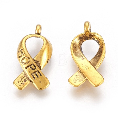 Breast Cancer Awareness Ribbon Carved Word Hope Tibetan Style Alloy Message Pendants X-TIBEP-S278-AG-FF-1
