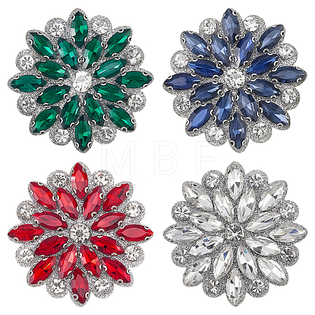 4Pcs 4 Colors Glass Rhinestone Flower Wedding Dress Accessories STIC-FG0001-11-1