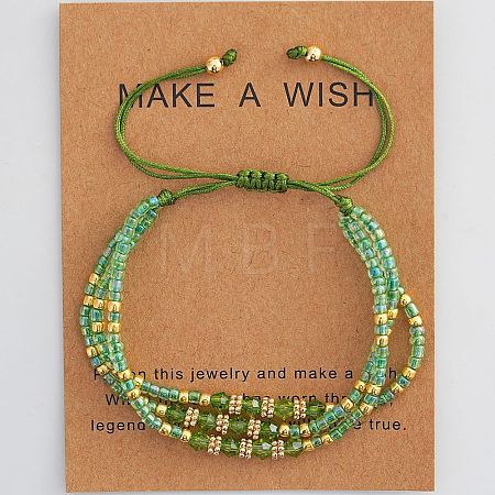 Adjustable Glass Seed Bead & Glass & Brass Beads Multi-Strand Bracelets for Women HR1151-2-1