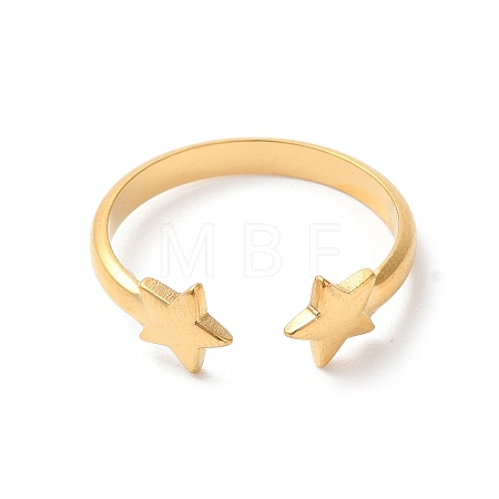 Ion Plating(IP) 304 Stainless Steel Double Star Open Cuff Ring for Women X-RJEW-K245-27G-1