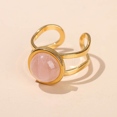 304 Stainless Steel & Rose Quartz Cuff Rings FS-WGDE3F0-17-1