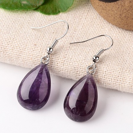 Natural Amethyst Teardrop Dangle Earrings EJEW-J089-02-1