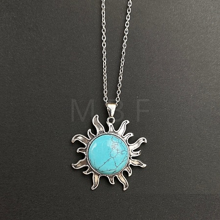 Synthetic Turquoise Sun Pendant Alloy Chain Vintage Necklaces WB3716-2-1