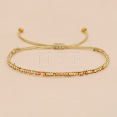 Bohemian Braided Adjustable Glass Seed Beaded Bracelets EX8332-1-1