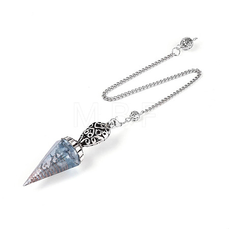 Natural Aquamarine Chip & Epoxy Resin Dowsing Pendulum Big Pendants AJEW-N004-01E-1
