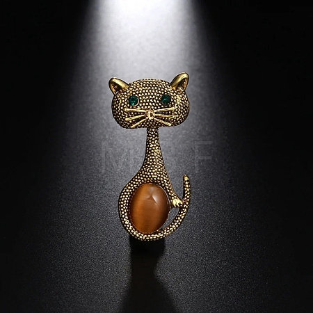 Cat Shaped Dyed Opalite & Rhinestone Brooch Pin PW-WG9719E-02-1