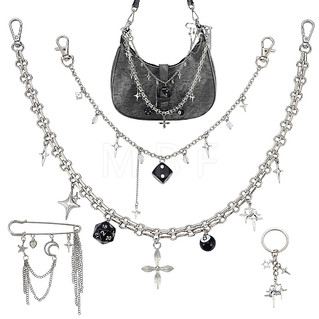 4Pcs 4 Styles Alloy Rhinestone Chain Brooch & Keychain with Iron Split Key Rings & Acrylic & Brass Chain Purse Chains HJEW-PH02616-1