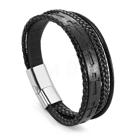 Multi-Layer Braided Leather Cord Bracelets PW-WG46409-02-1