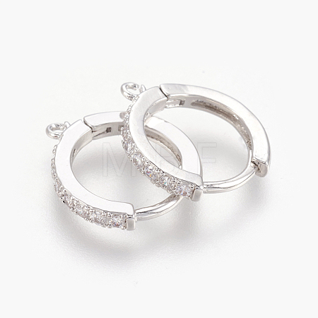 Brass Micro Pave Cubic Zirconia Huggie Hoop Earring Findings KK-O112-13P-1