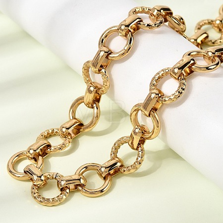13MM 304 Stainless Steel Textured Round Ring Link Chain Necklaces NJEW-P349-01B-G-1