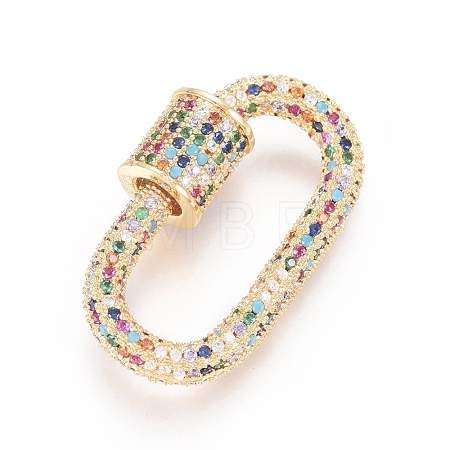 Brass Micro Pave Cubic Zirconia Screw Carabiner Lock Charms ZIRC-L085-08G-1