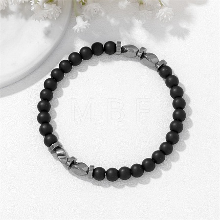 Natural Obsidian Twist Round Beaded Stretch Bracelets WG50776-02-1