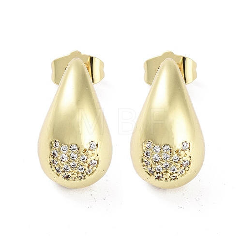 Teardrop Rack Plating Brass Cubic Zirconia Stud Earrings for Women EJEW-B047-02G-04-1