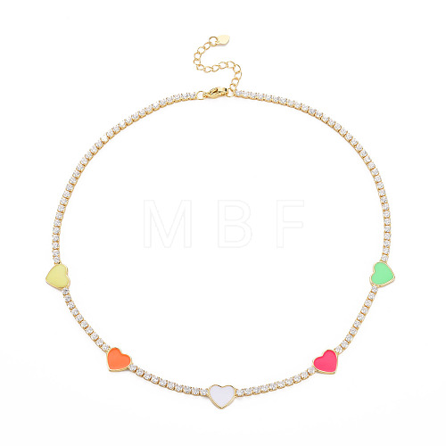 Brass Cubic Zirconia with Enamel Pendant Necklaces NJEW-S418-04-1