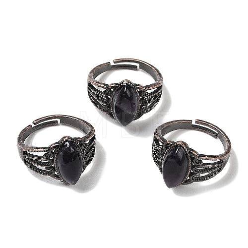 Natural Amethyst Horse Eye Adjustable Rings RJEW-K271-05R-16-1