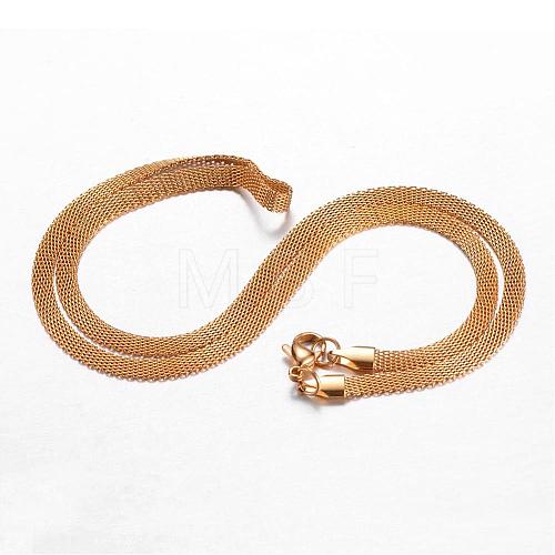 304 Stainless Steel Mesh Chain Necklaces NJEW-G256-02G-1