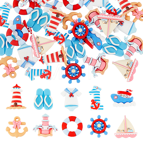 40Pcs 10 Styles Nautical Theme Opaque Resin Cabochons CRES-CA0001-18-1