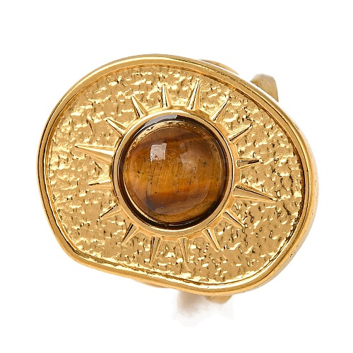 Natural Tiger Eye Finger Rings RJEW-Q822-35G-02-1