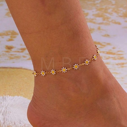 Flower Brass Enamel Link Anklets WG09DCF-03-1