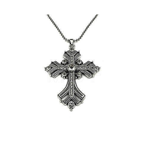 Cross Rhinestone Pendant Necklaces FK0815-10-1