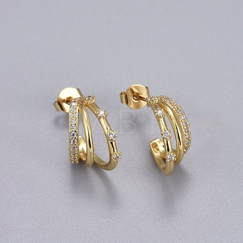 Brass Micro Pave Cubic Zirconia Stud Earrings EJEW-K083-12G-B-1