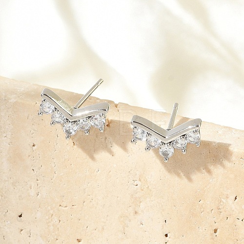 Brass Micro Pave Clear Cubic Zirconia Stud Earrings EJEW-R016-26P-06-1