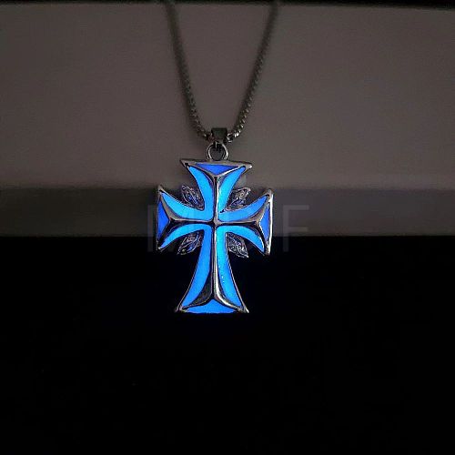 Luminous Glow in the Dark Alloy Cross Pendant Necklace PW-WG27952-02-1