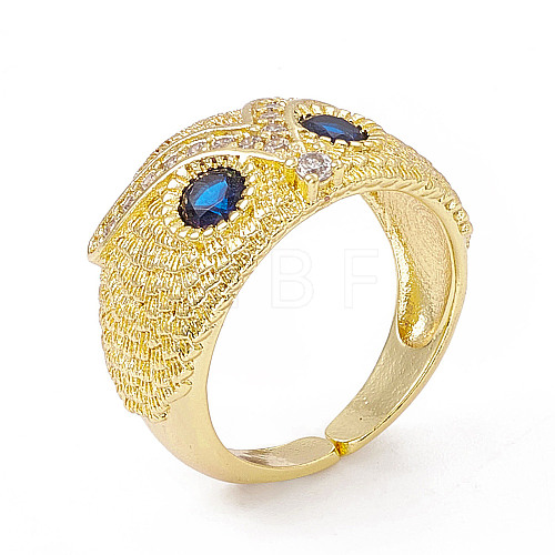 Cubic Zirconia Owl Open Cuff Rings RJEW-P079-01G-01-1