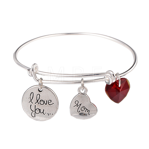 Mother's Day Adjustable Silver Plated Brass Charm Bangles Expandable Bangles BJEW-JB02006-1